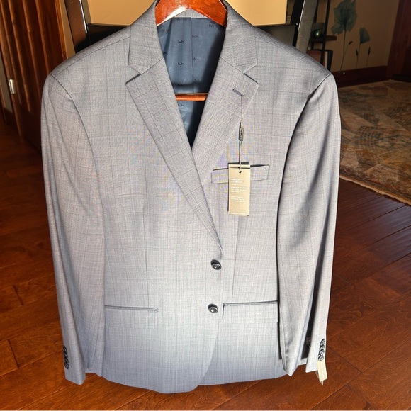 Michael Kors Mens 44R Kris Wool Blend Suit Jacket Blue Gray Windowpane NWT - Picture 9 of 16